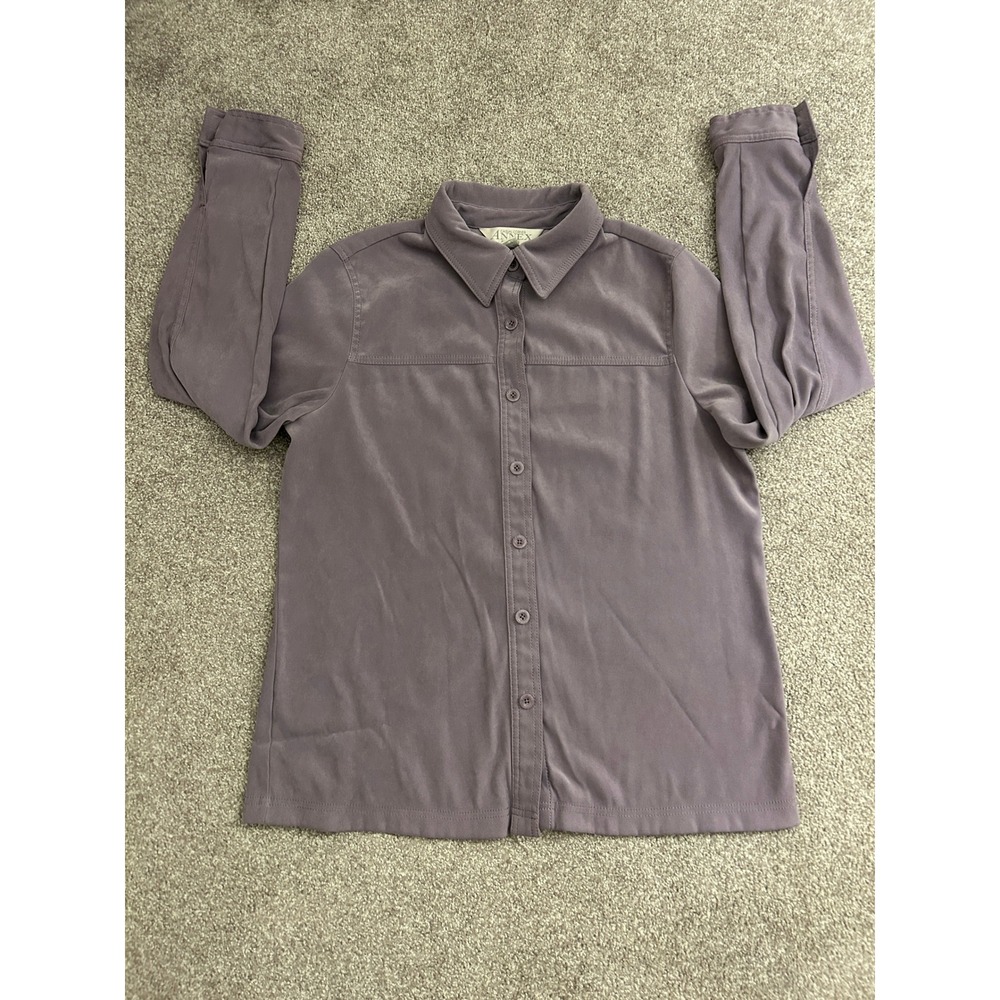 Casual Corner Annex Button Down Blouse Womens L Purple Sueded Long Sleeve Shirt